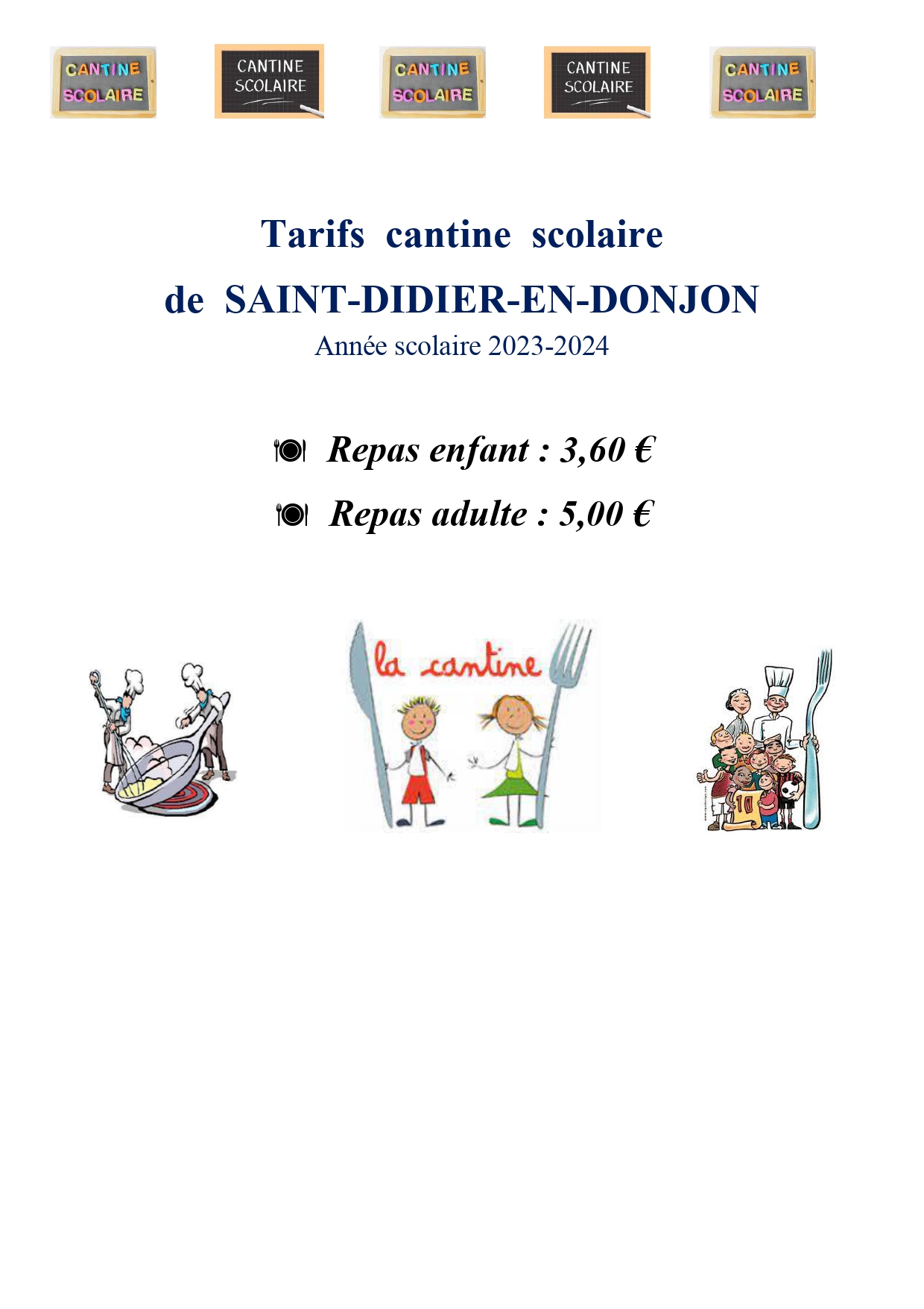 Tarifs cantine scolaire rentree 2023